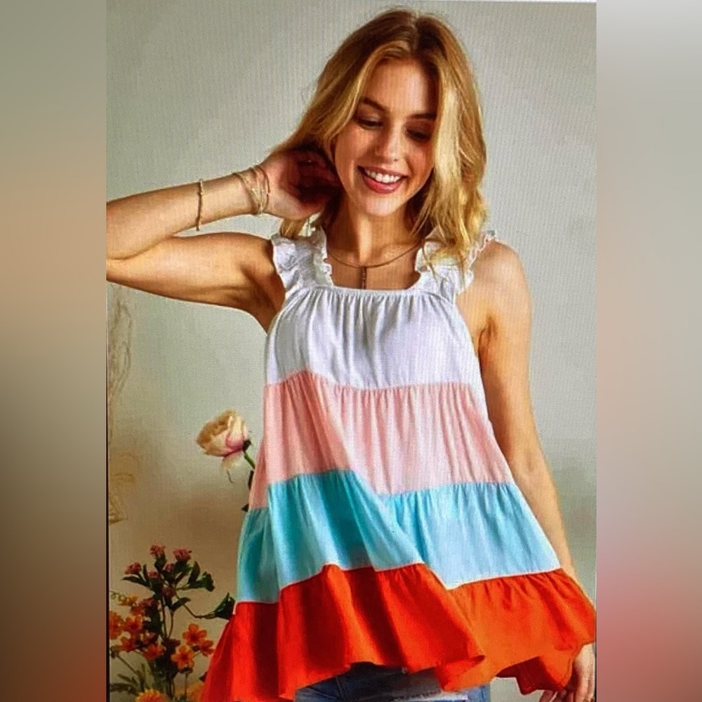 ADORA Colorful Sleeveless Tiered Top